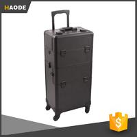 4-in Professional Aluminum Makeup Trolley Case 1 Organizer, 2 Drawer and 3 Stackable Trays with Mirror, Black Diamond