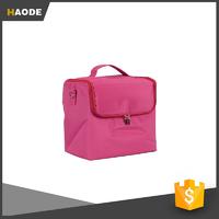 Professional Nylon Cosmetic Bag Soft Makeup Train Case , Pink