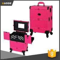 Professional Purple Beauty 4 Wheels Rolling Makeup Artist Cosmetic Train Cases with Mirror