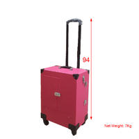 Pink PVC 4-Wheel Rolling Makeup Nail Case Nail Drill Cosmetic Artist Trolley